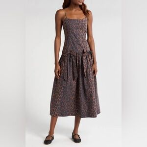 DAMSON MADDER Persephone Leopard Spot Sleeveless Organic Cotton Midi Dress 4
